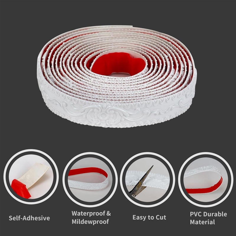 Leenevs Flexible Wall Trim, 16.4 Feet Self-Adhesive Peel & Stick Molding, Cabinet Border & Mirror Frame Trim for Home Decor (White) - Image 3